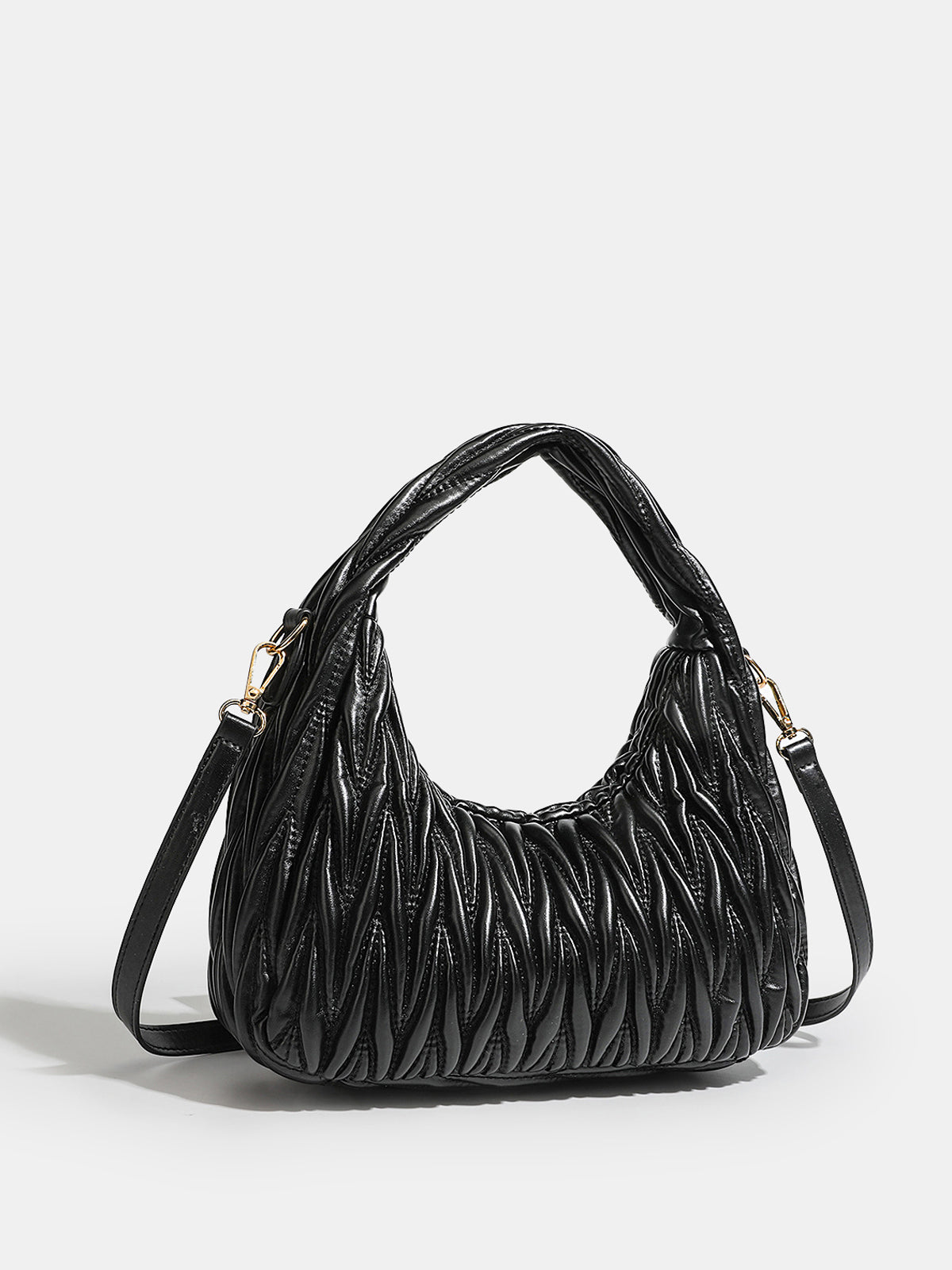 Faux Leather Ruched Crossbody Handbag with Adjustable Strap