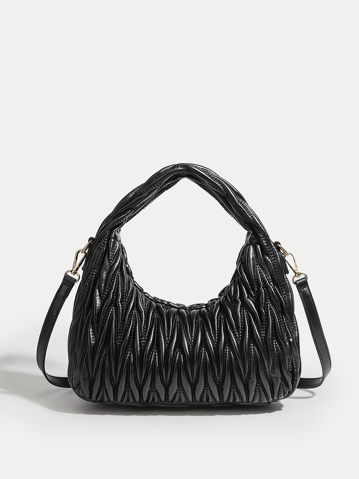 Faux Leather Ruched Crossbody Handbag with Adjustable Strap