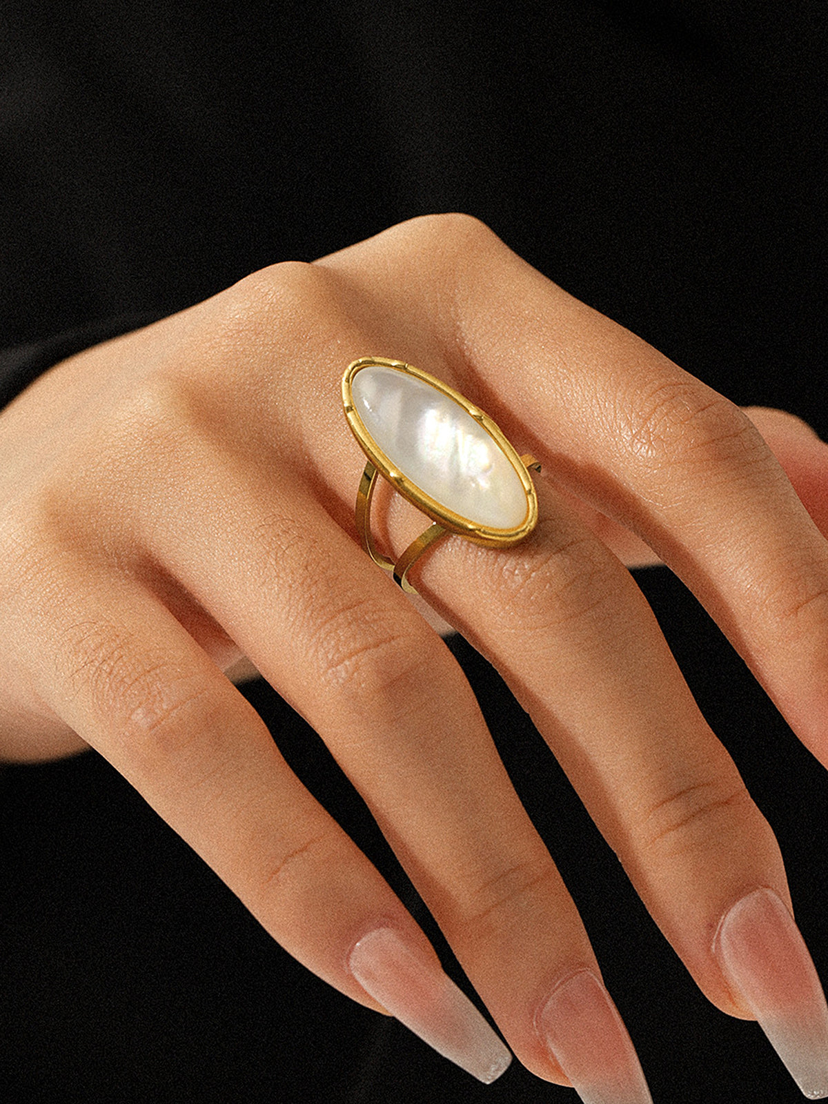 Oval Mother Of Pearl Statement Ring Handcrafted Unique Jewelry