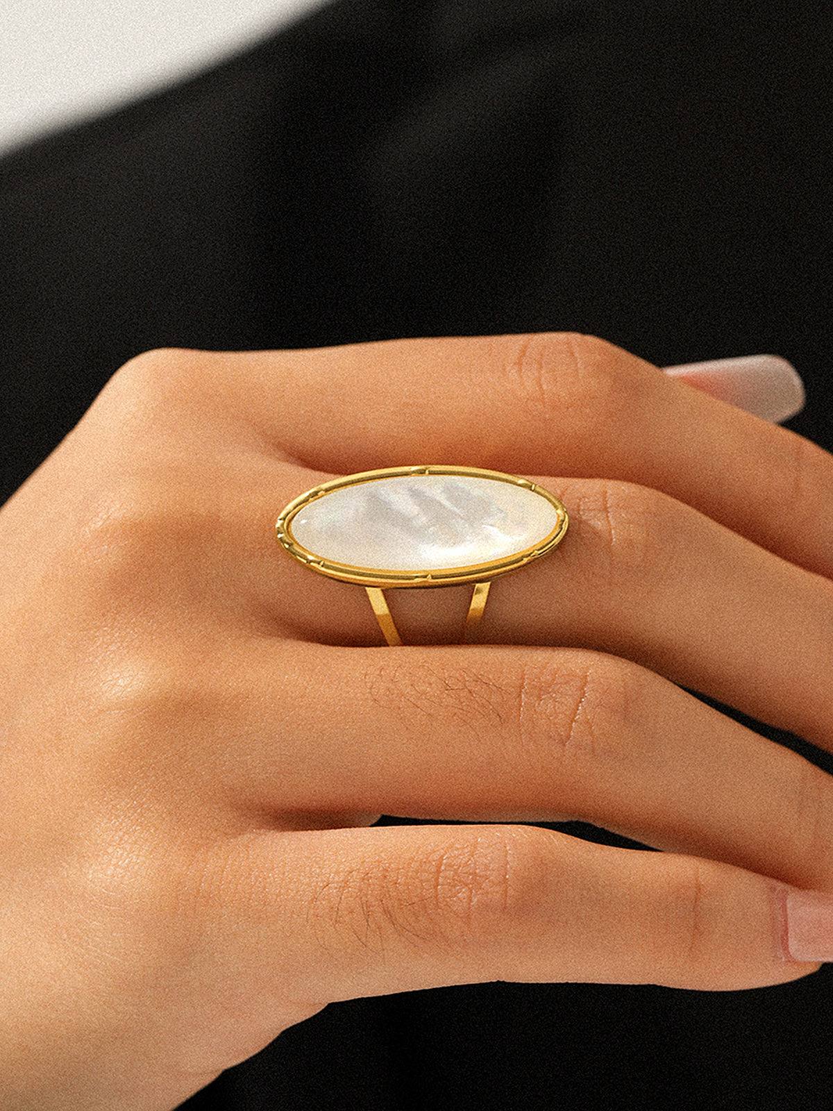 Oval Mother Of Pearl Statement Ring Handcrafted Unique Jewelry