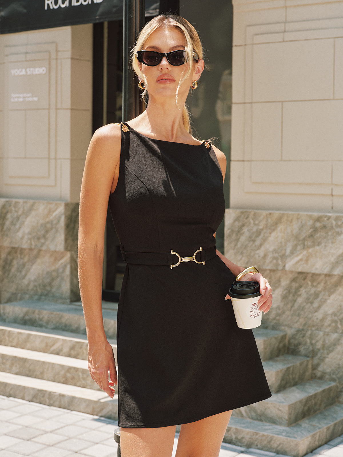 Sleeveless Chain Strap Belted Mini Dress Flattering Summer Style