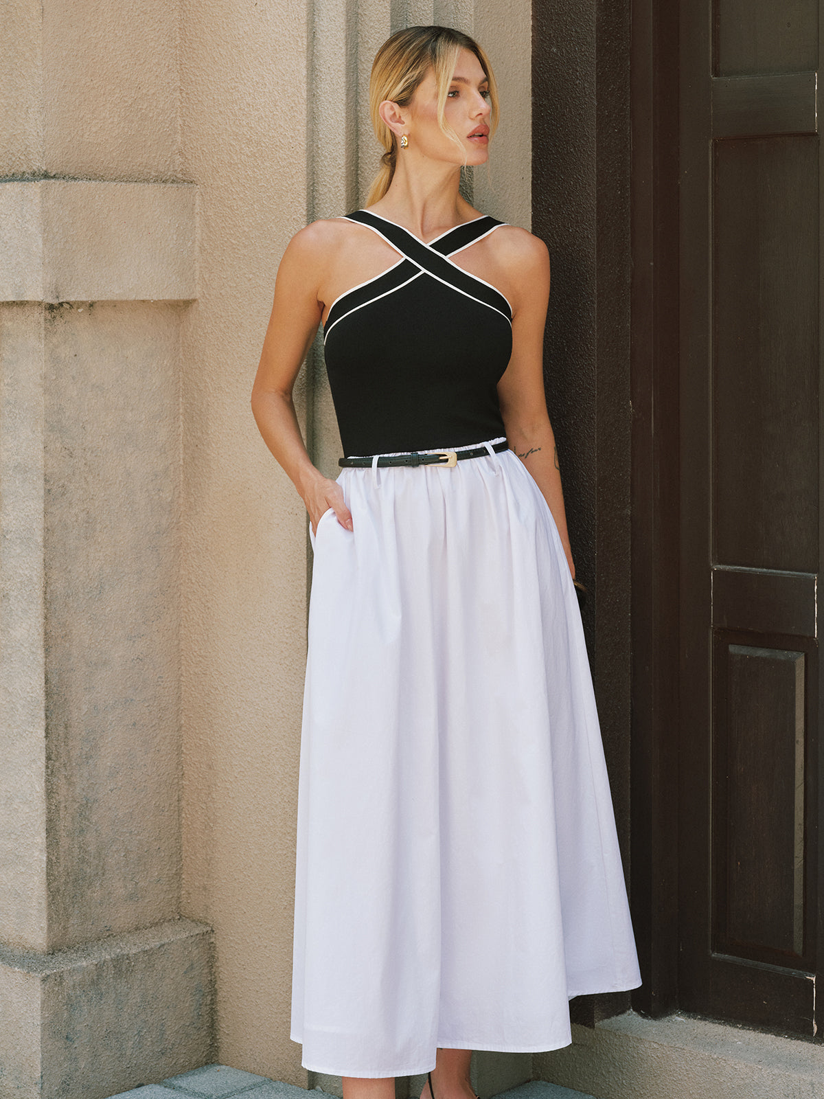 Crisscross Neckline Backless Maxi Dress Elegant Evening Wear Gown