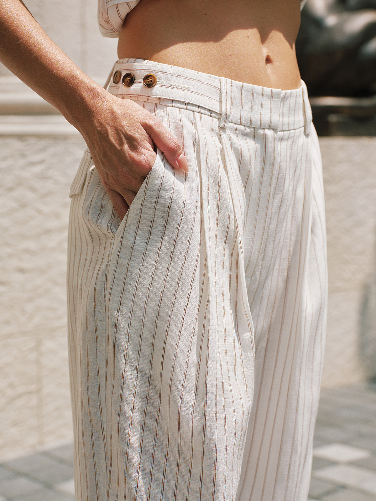 Striped Tencel Linen Blend Pants for Women Casual Summer Wear