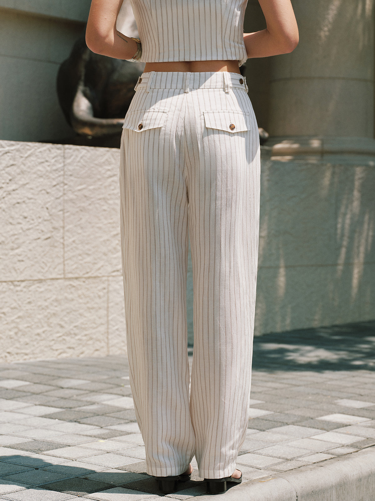 Striped Tencel Linen Blend Pants for Women Casual Summer Wear