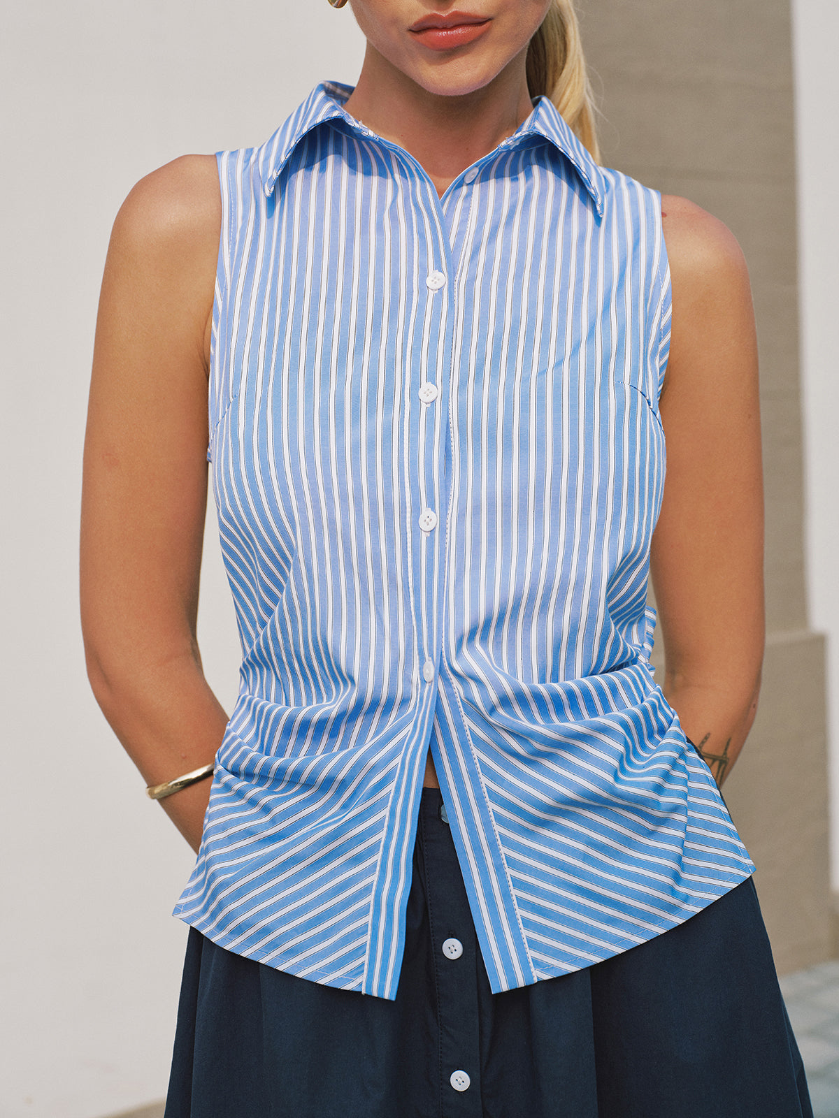 Sleeveless Striped Patchwork Midi Dress for Women Casual Summer