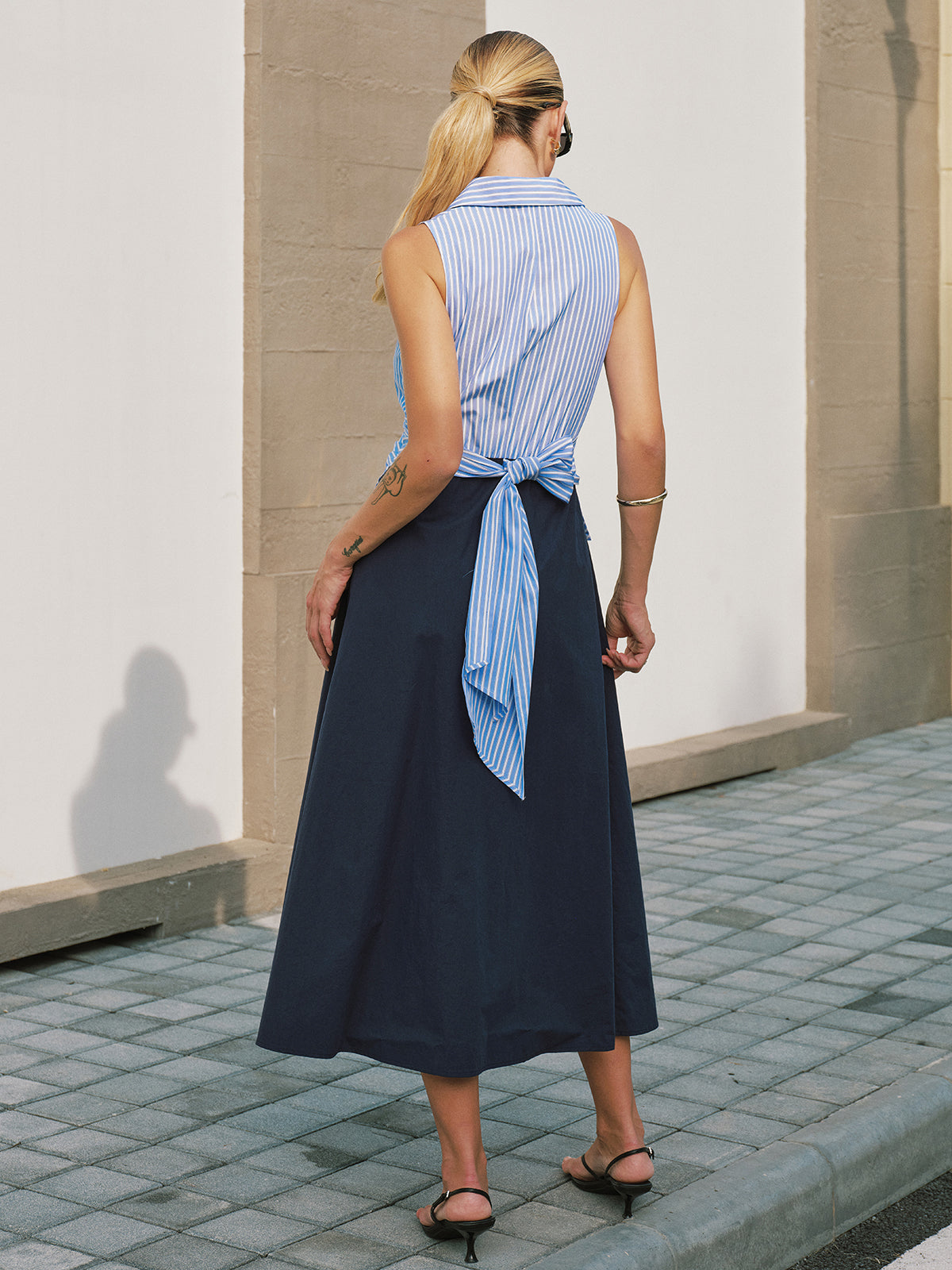 Sleeveless Striped Patchwork Midi Dress for Women Casual Summer