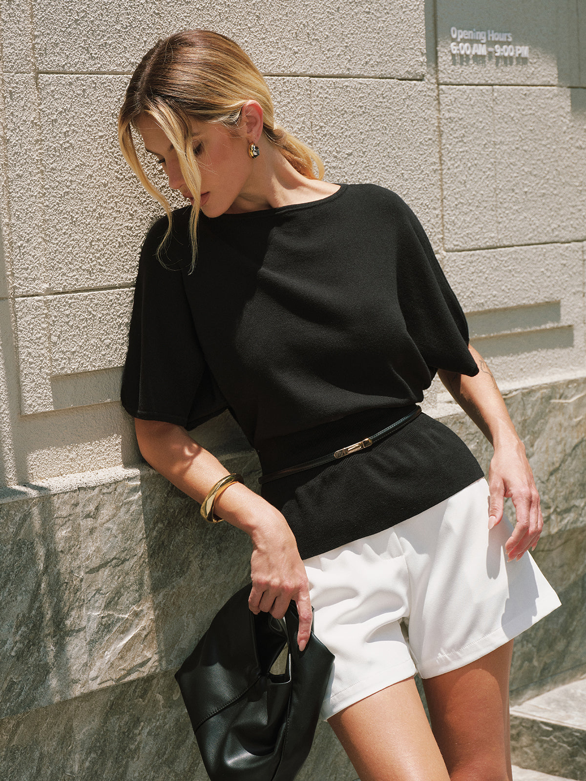 Tencel Batwing Sleeve Belted Knit Top Women's Casual Comfort Fit