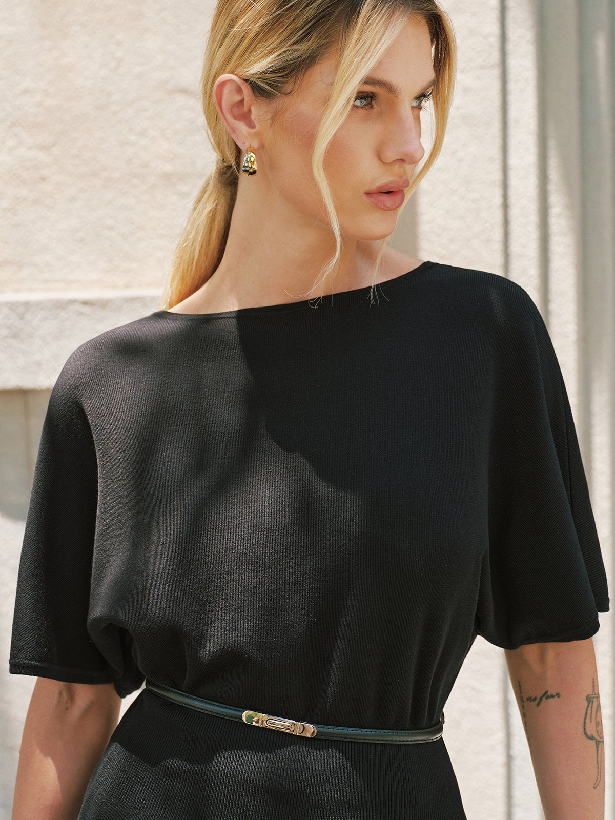 Tencel Batwing Sleeve Belted Knit Top Women's Casual Comfort Fit