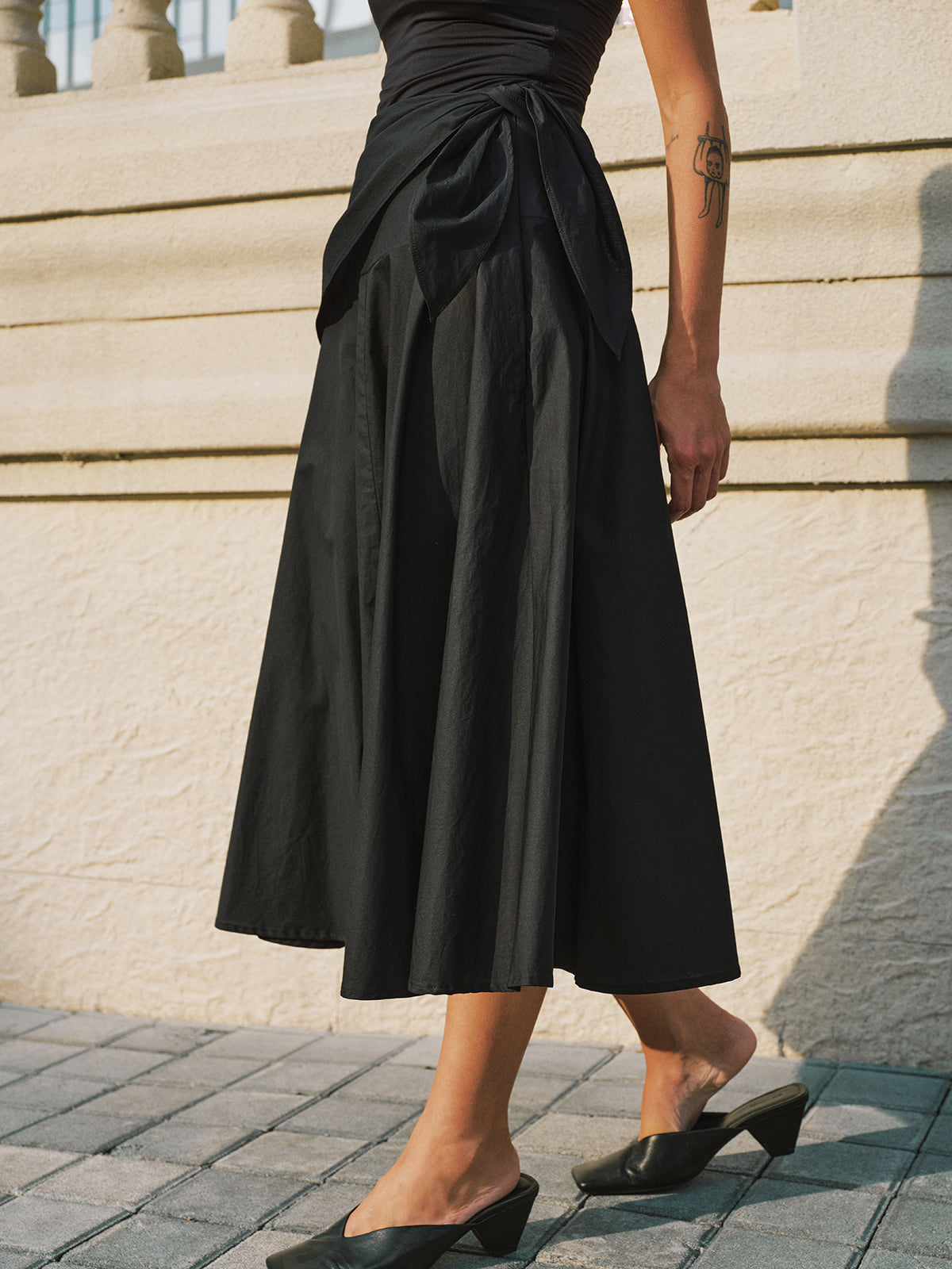 Cotton Tie-Waist Maxi Skirt with Side Pockets and Elastic Waist