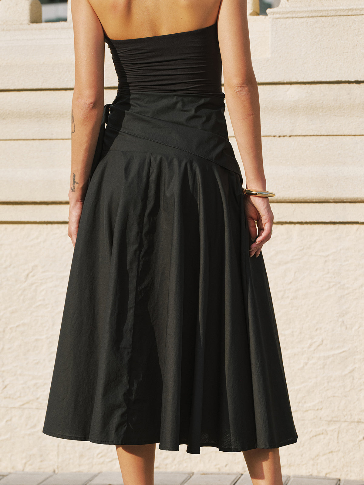 Cotton Tie-Waist Maxi Skirt with Side Pockets and Elastic Waist