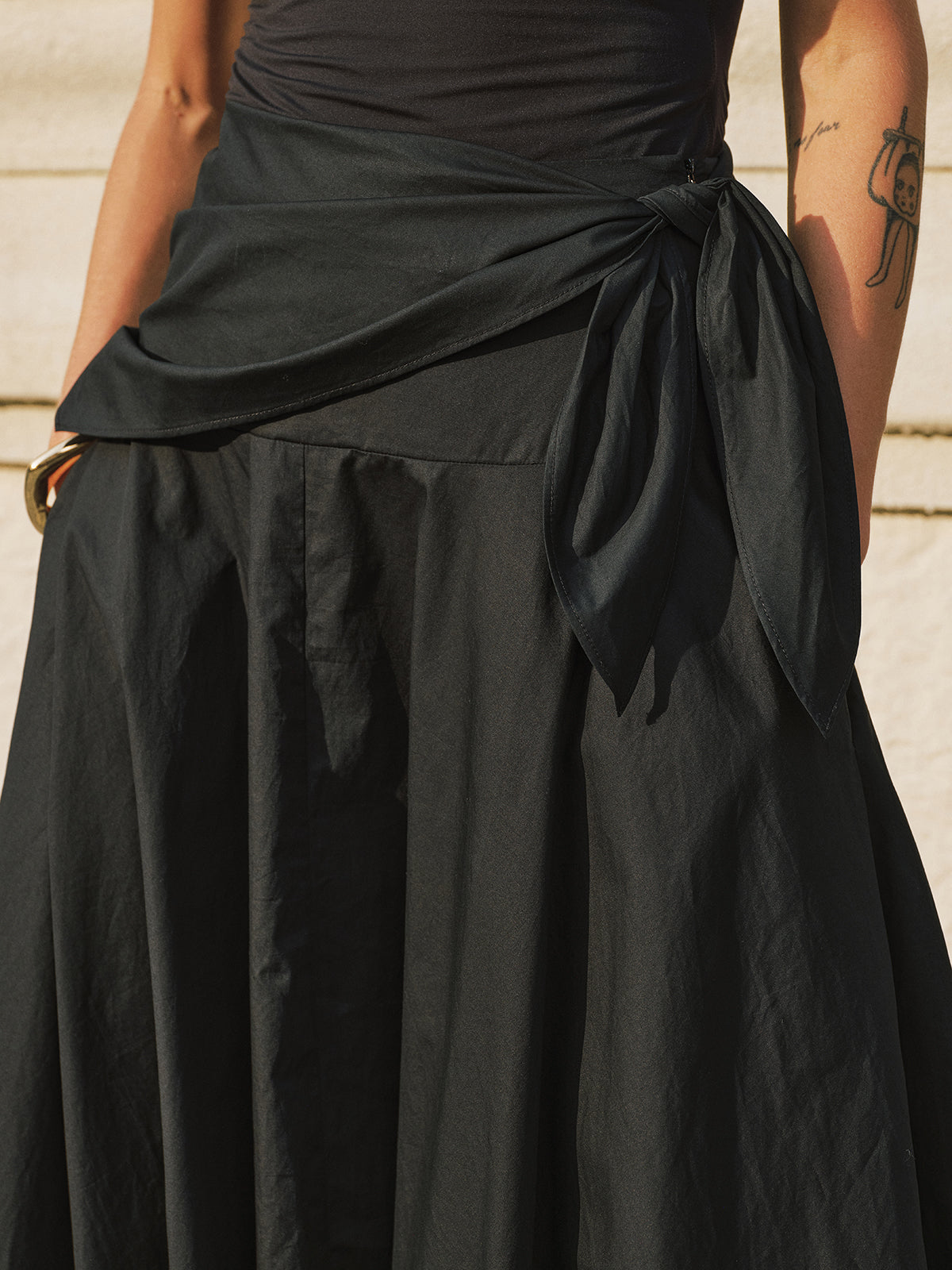 Cotton Tie-Waist Maxi Skirt with Side Pockets and Elastic Waist