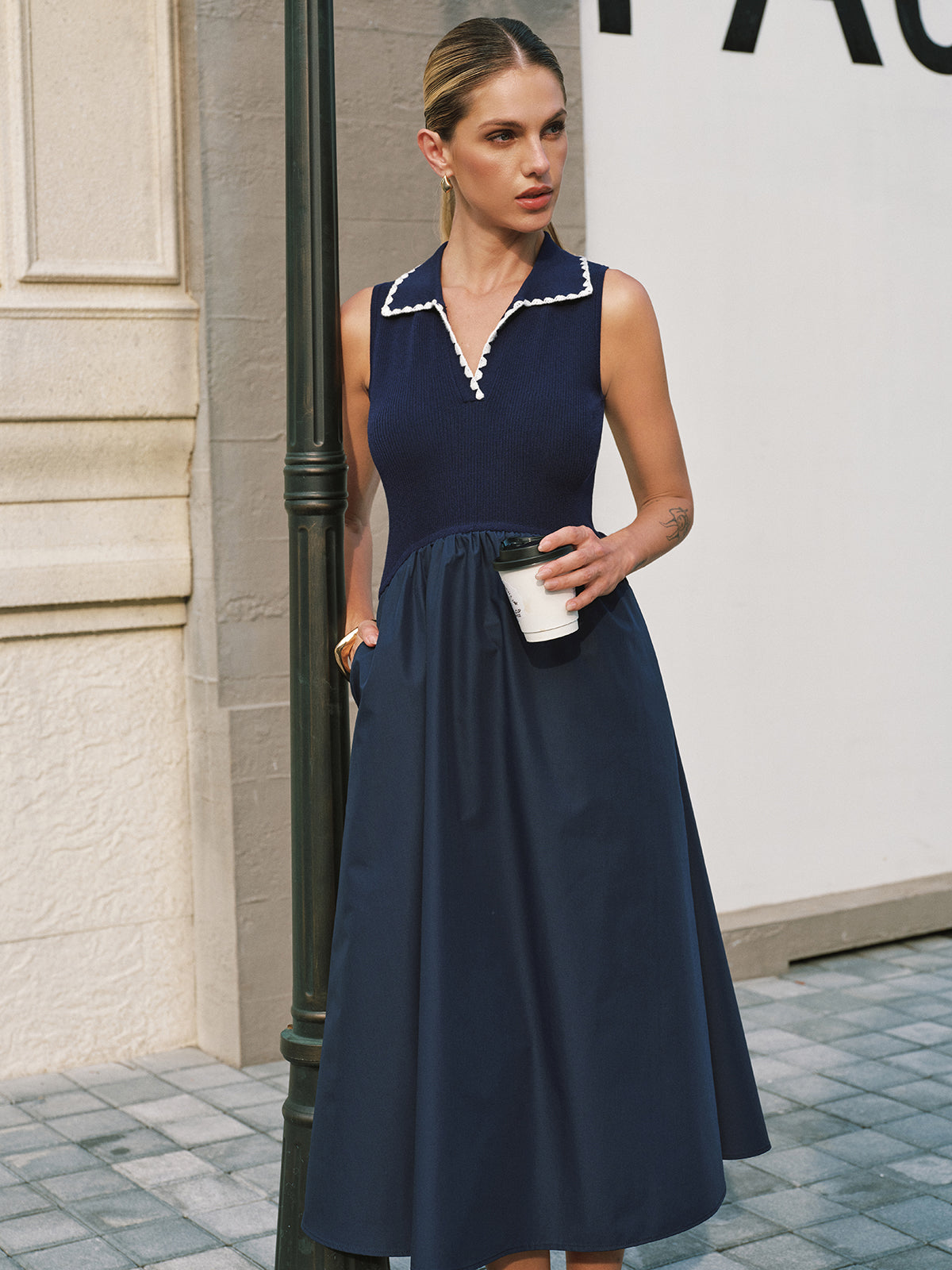 Sleeveless Collared Pocketed Maxi Dress for Women with Button Front