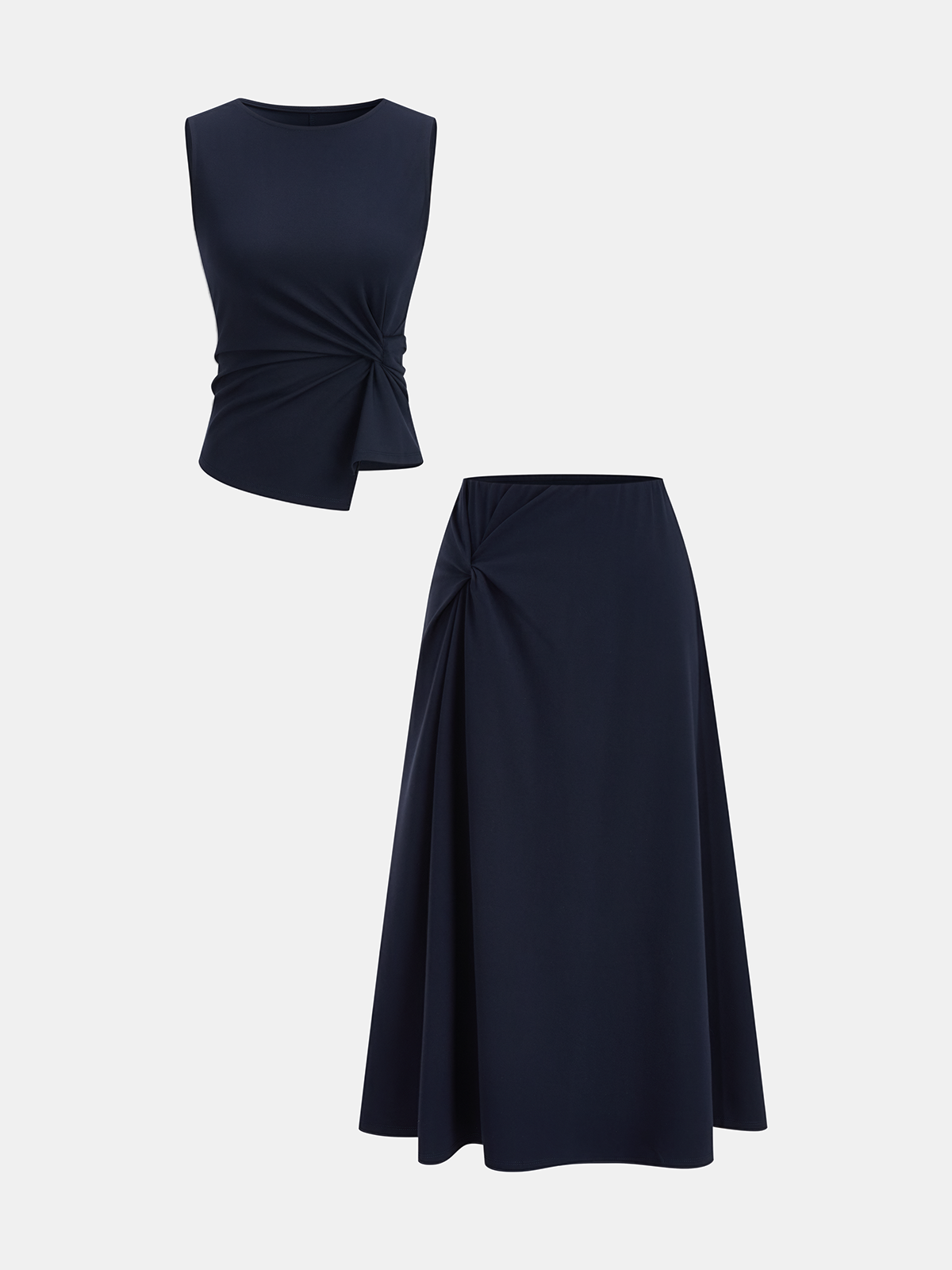 "Flattering Twist Detail Sleeveless Top & Maxi Skirt Set for Summer"