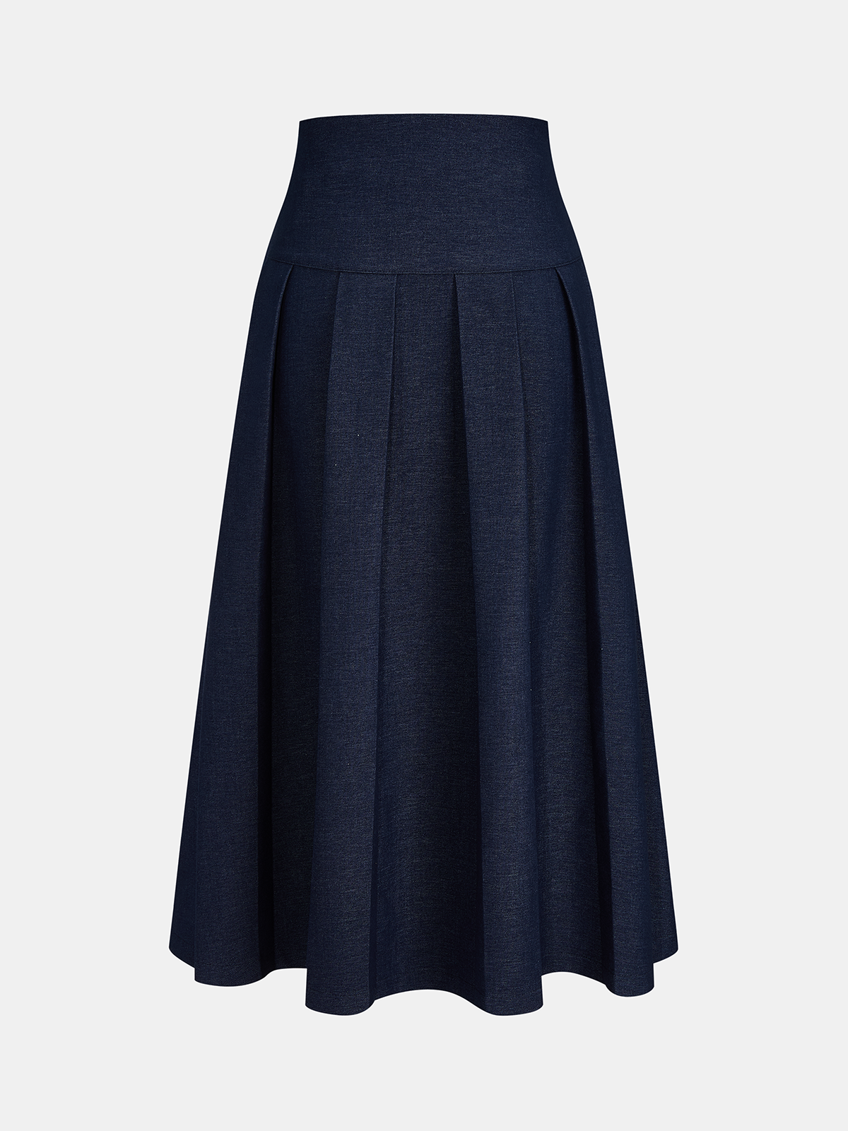 Faux Denim Pleated A-Line Midi Skirt Elastic Waist Casual