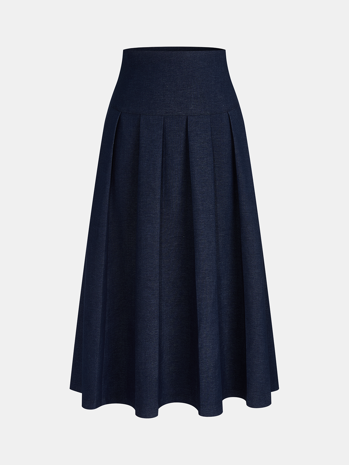 Faux Denim Pleated A-Line Midi Skirt Elastic Waist Casual