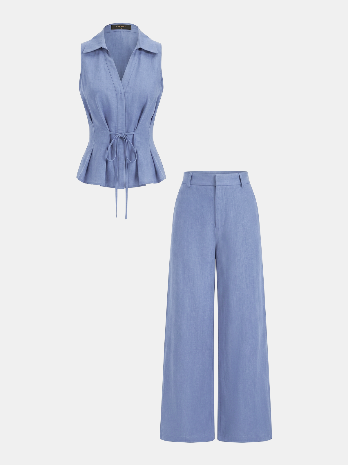 Linen-Blend Sleeveless Shirt & Pants Set for Summer Casual Wear
