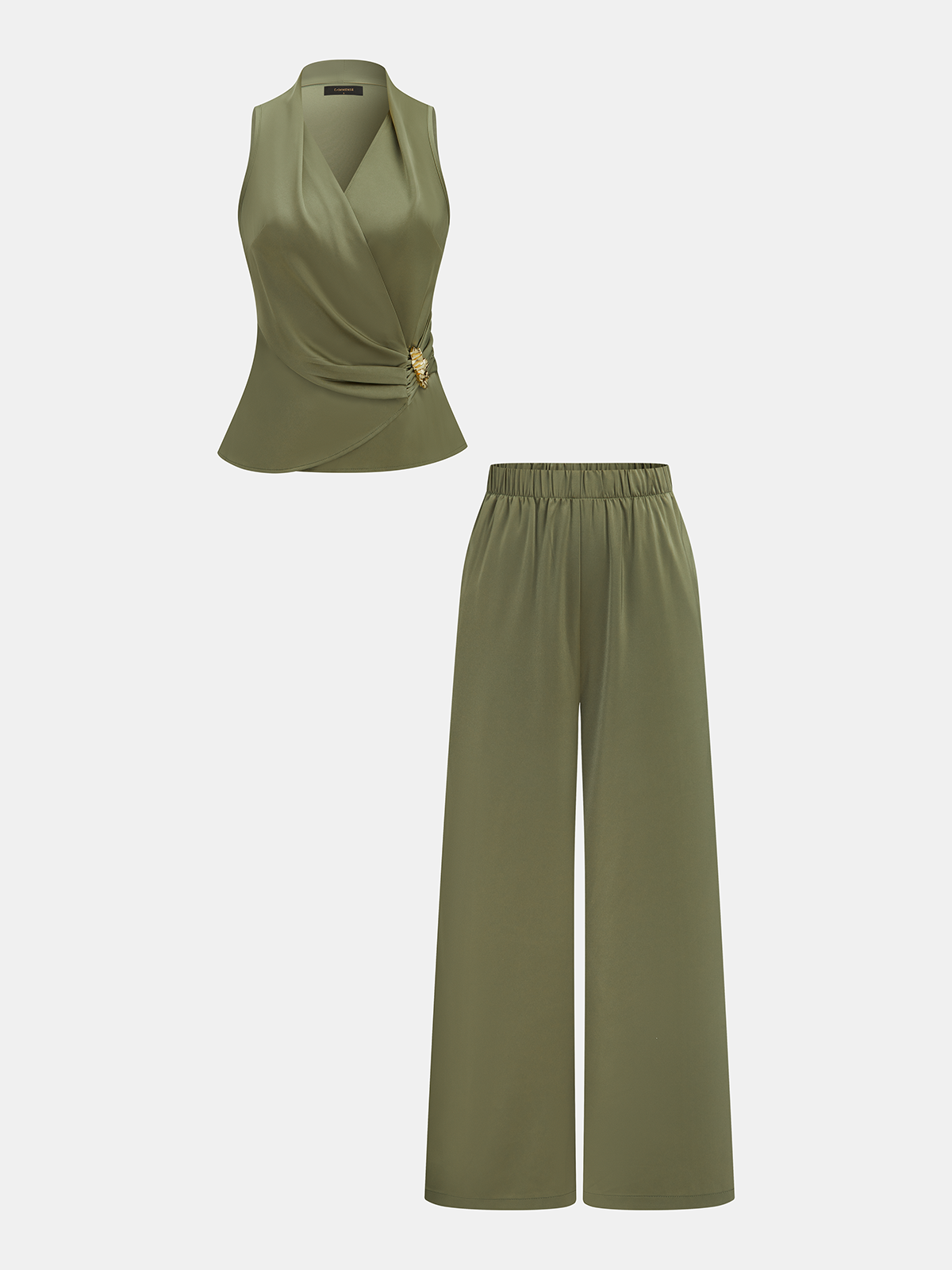 Wrap-Front Sleeveless Top & Wide-Leg Pants Set for Women Comfort Stylish