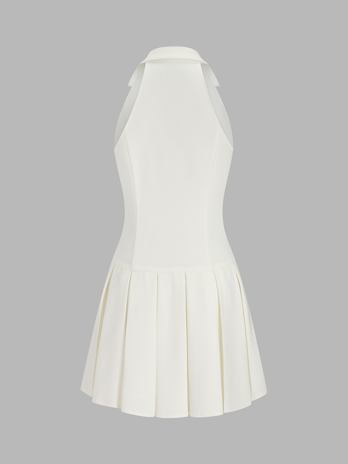 Metal Button Lapel Pleated Mini Dress with Short Sleeves for Women