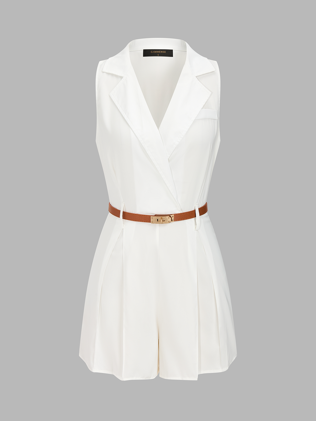 Casual Sleeveless Lapel Belted Romper with Pockets for Women Summer Comfort