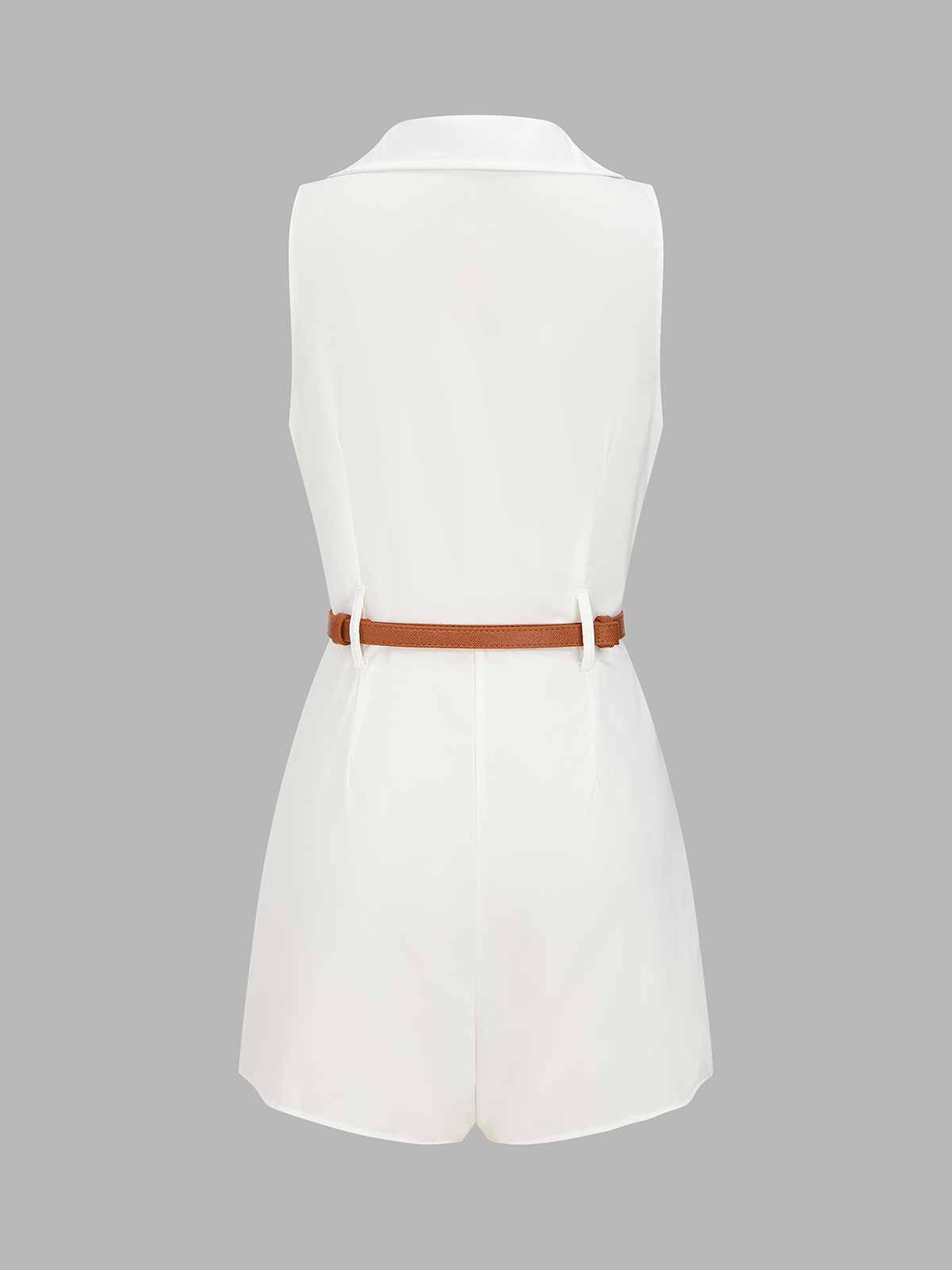 Casual Sleeveless Lapel Belted Romper with Pockets for Women Summer Comfort