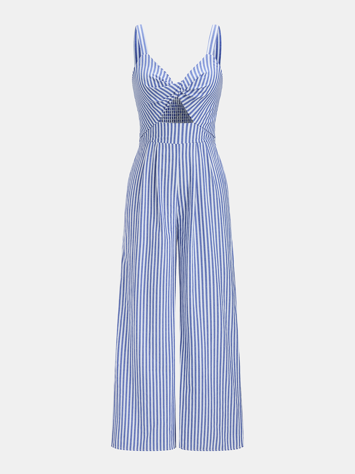 Striped Cut Out Wide Leg Cami Jumpsuit with Tie Waist Detail