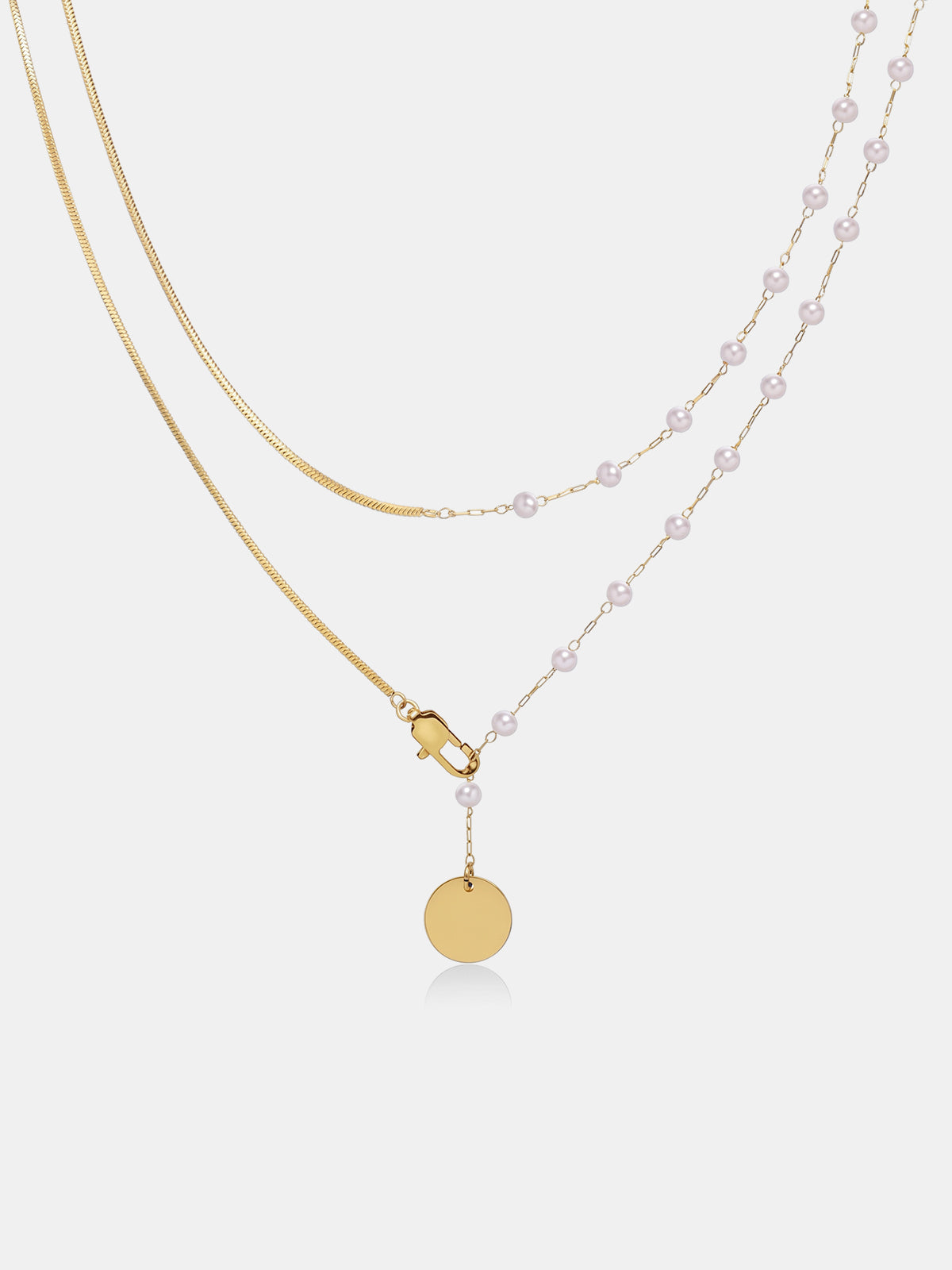 Double Layered Pearl Disc Pendant Necklace Vintage Inspired Charm