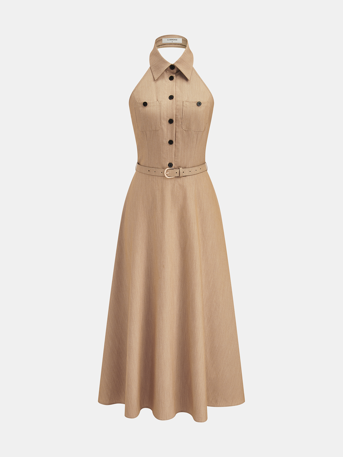 Collared Halter Backless Belted Maxi Dress for Evening Parties and Weddings