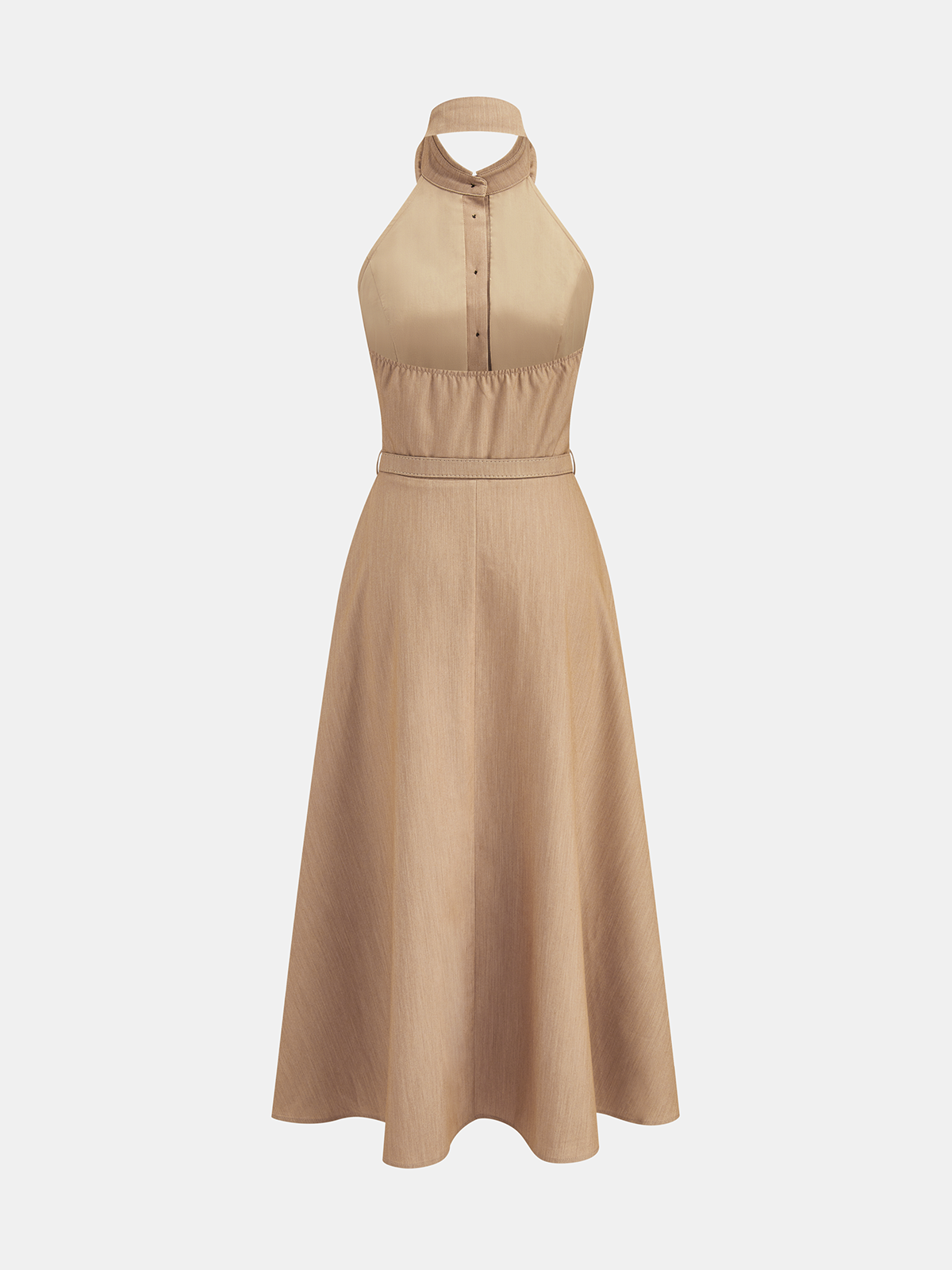 Collared Halter Backless Belted Maxi Dress for Evening Parties and Weddings