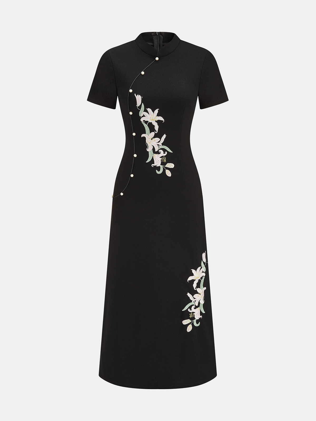 Floral Embroidered Cheongsam Maxi Dress for Women Traditional Elegance