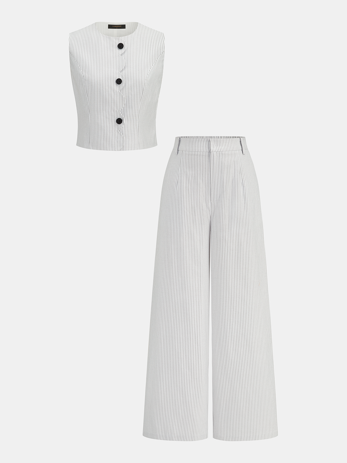 Scallop Edge Pinstripe Vest & Pants Set for Women, Tailored Fit