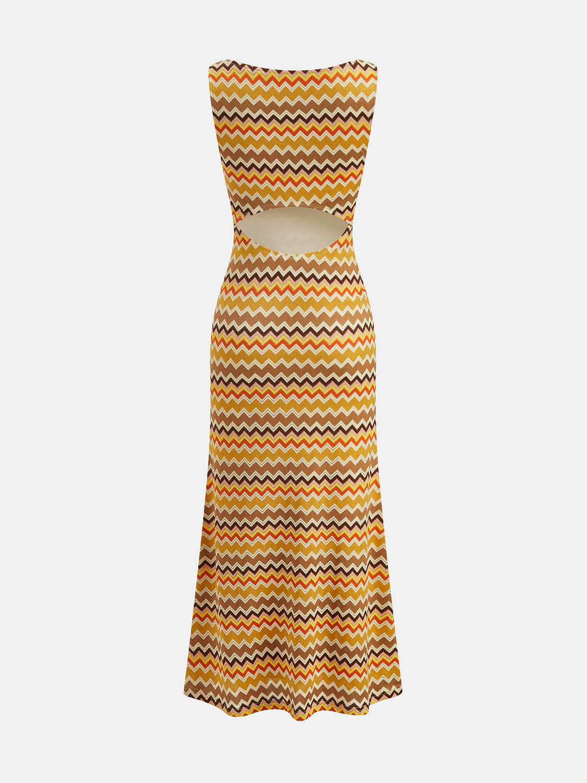 Cutout Back Zigzag Knit Maxi Dress for Elegant Evening Wear