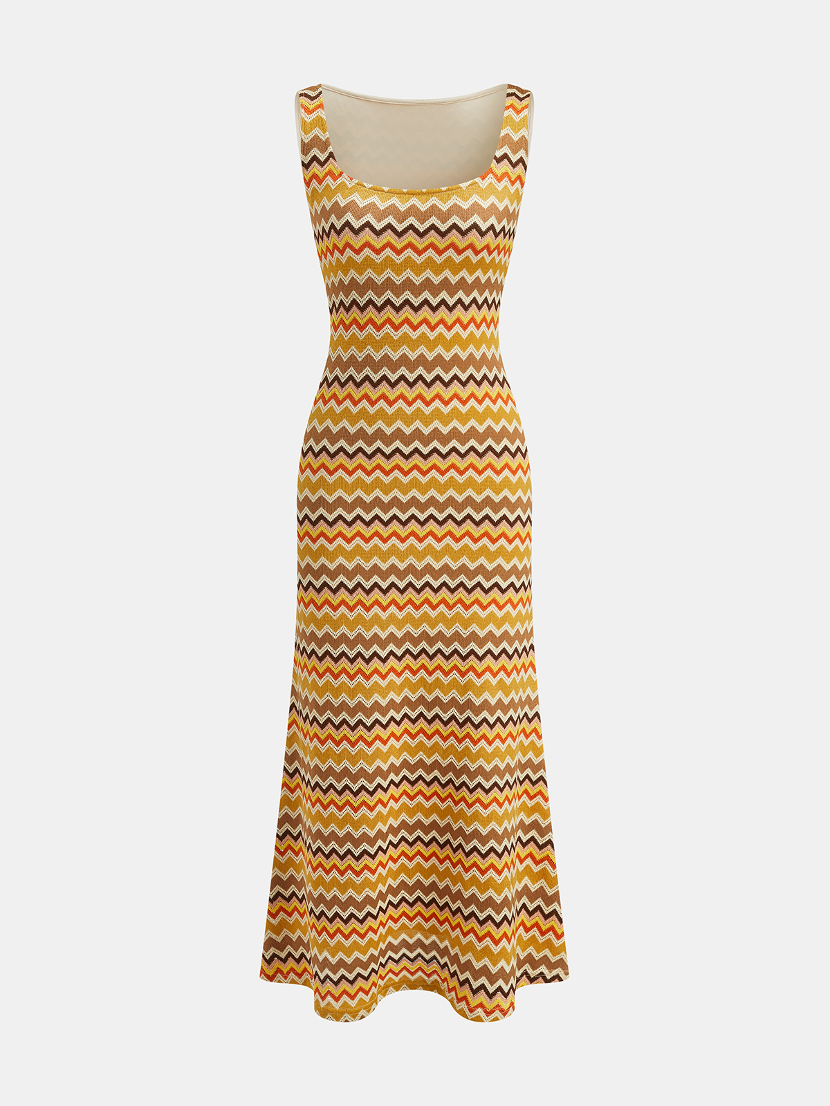 Cutout Back Zigzag Knit Maxi Dress for Elegant Evening Wear