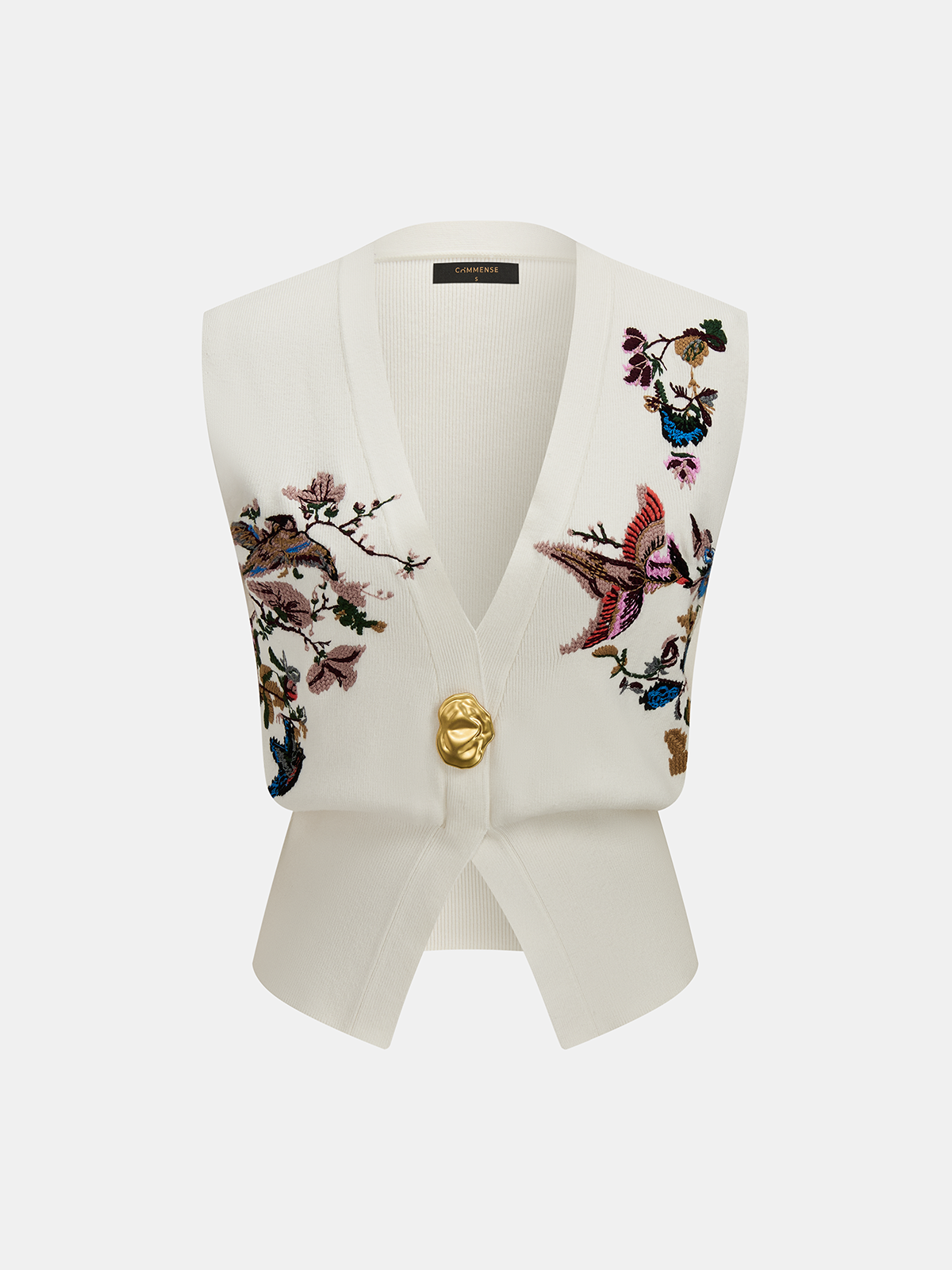 Floral Bird Embroidered Knit Vest for Women Casual Layering