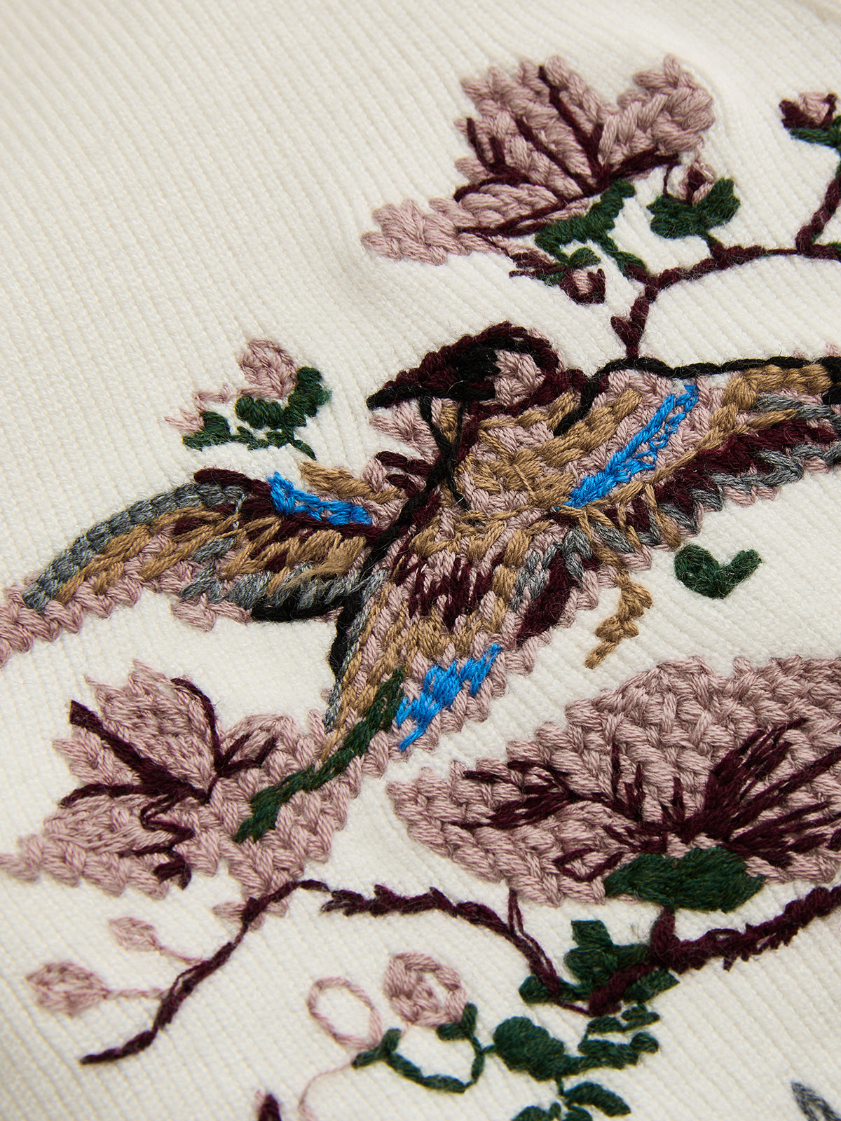 Floral Bird Embroidered Knit Vest for Women Casual Layering