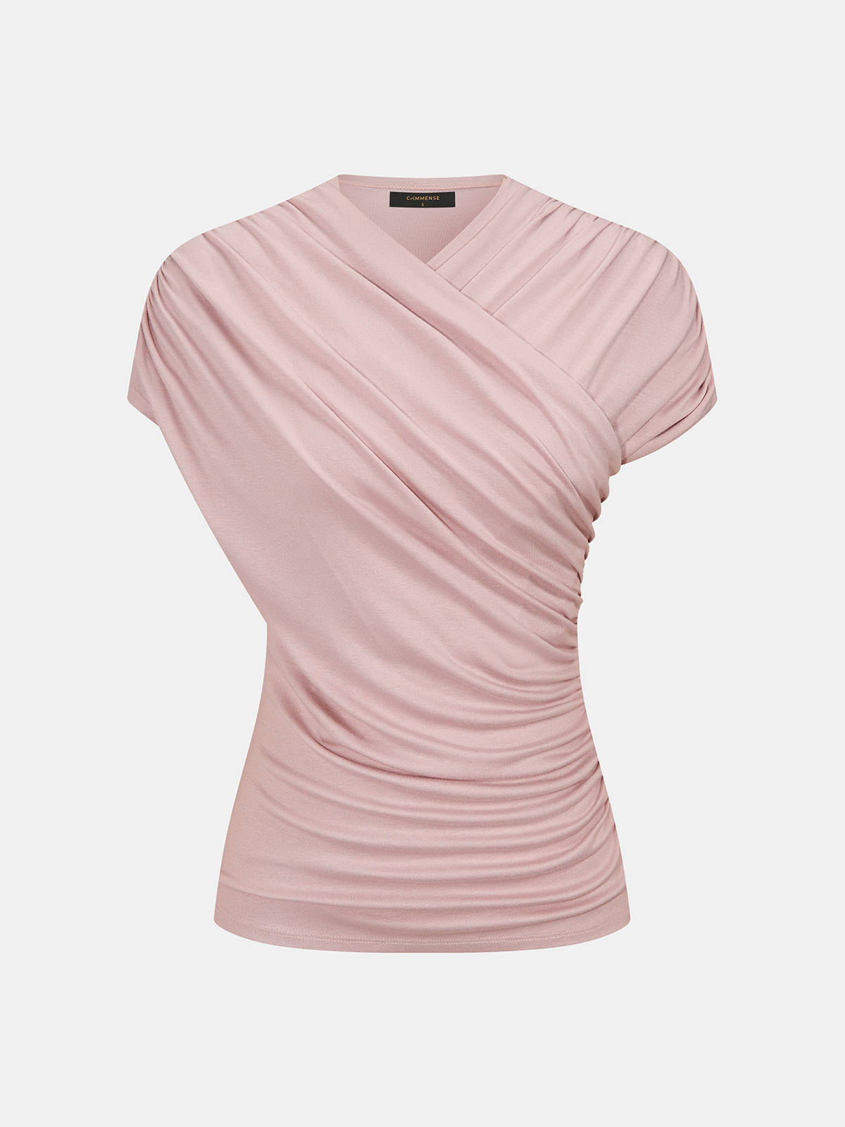 Wrap-Front Ruched Short Sleeve Top for Women Casual Everyday Wear