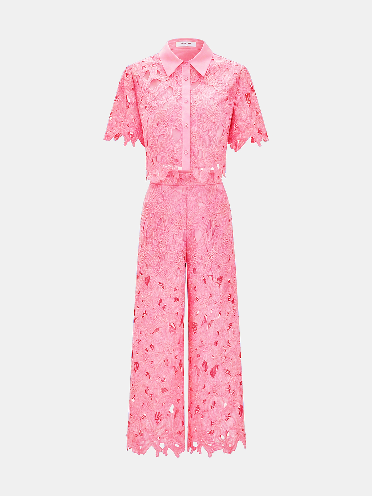 Cutout Lace Short Sleeve Top & Elegant Pants Set for Women