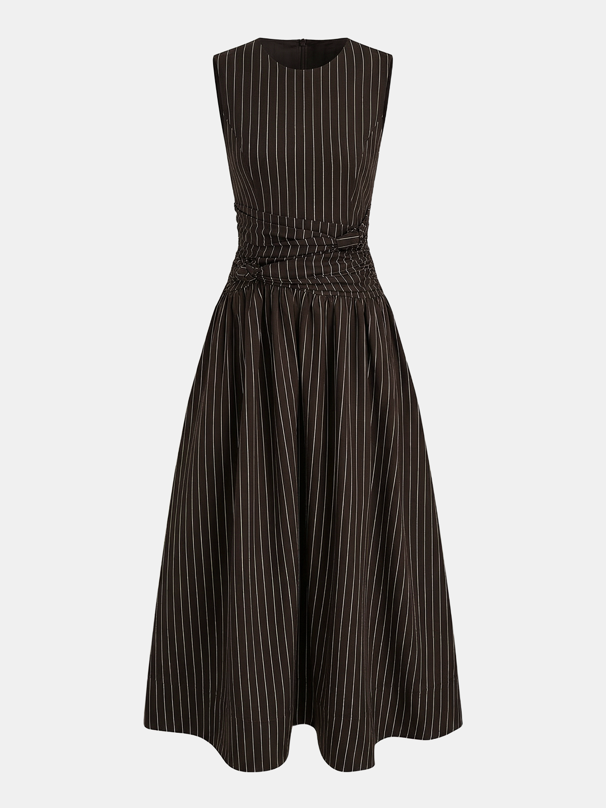 Cotton Blend Striped Ruched Sleeveless Maxi Dress for Women Summer Casual