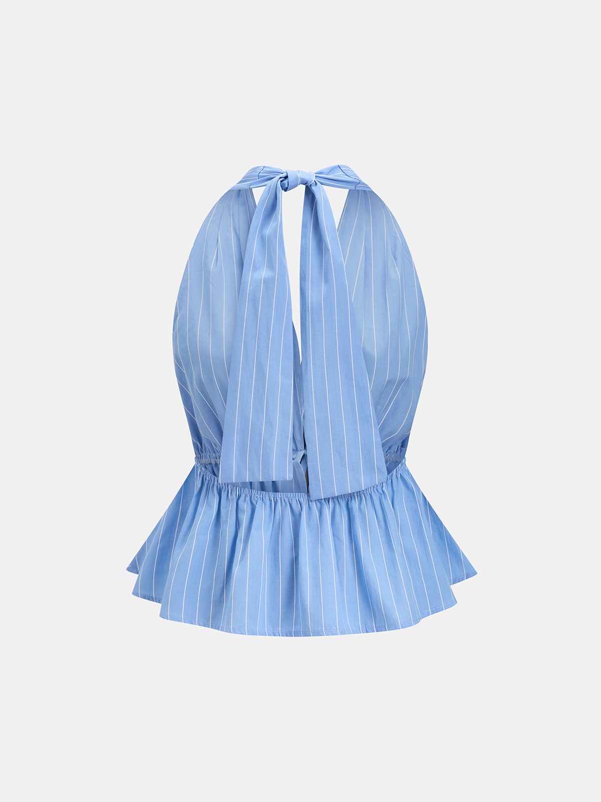 Pinstripe Halter Peplum Top & Pleated Skirt Set for Women's Office Wear