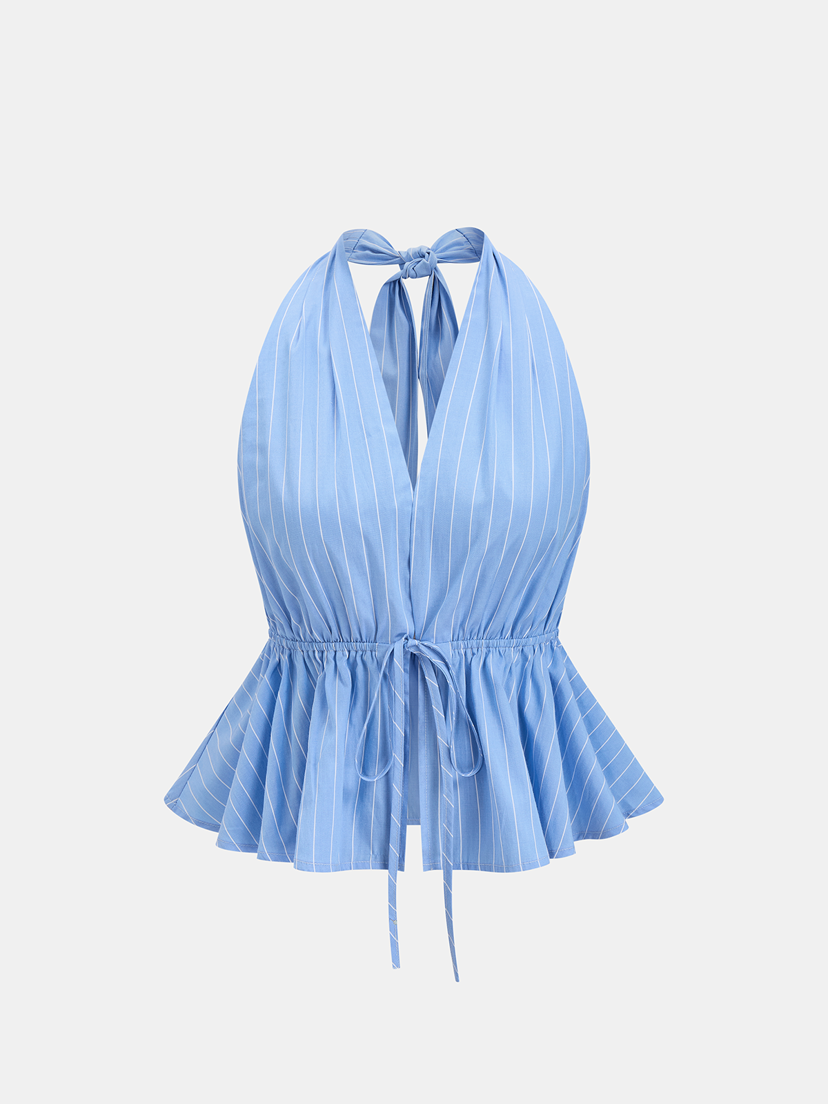 Pinstripe Halter Peplum Top & Pleated Skirt Set for Women's Office Wear