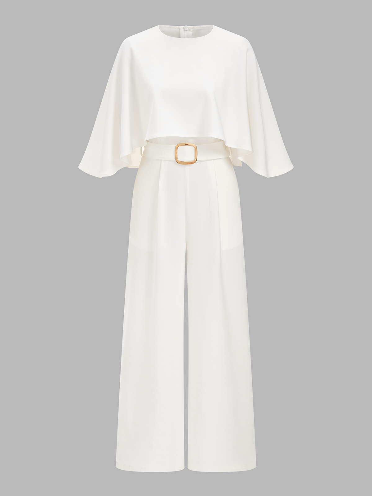 Cape-Sleeve Belted Wide-Leg Jumpsuit for Elegant Evening Events