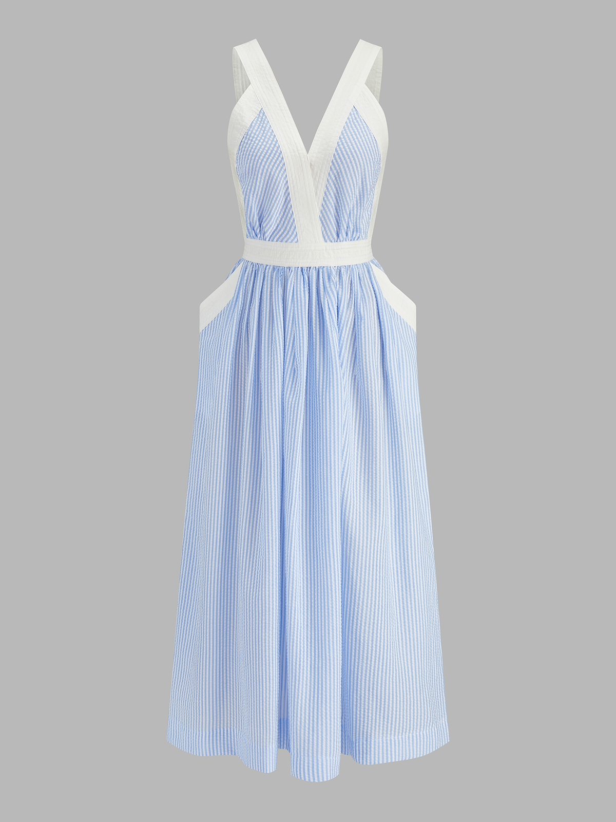 Contrast Trim Textured Striped Midi Dress - Casual Summer Beach Style