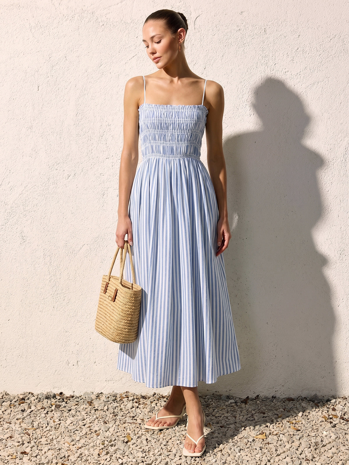 Smocked Striped Cami Maxi Dress for Women Summer Casual