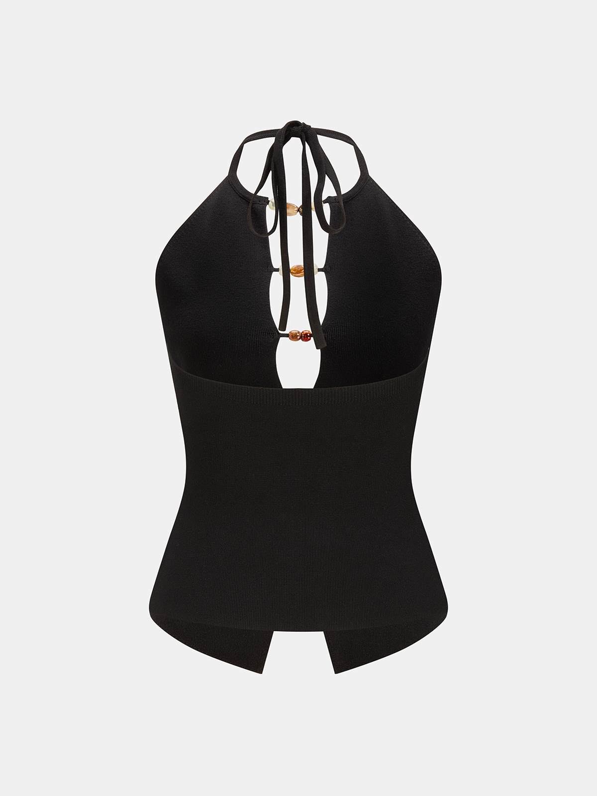 Beaded Cutout Halter Knit Tank Top with Stylish Back Detail