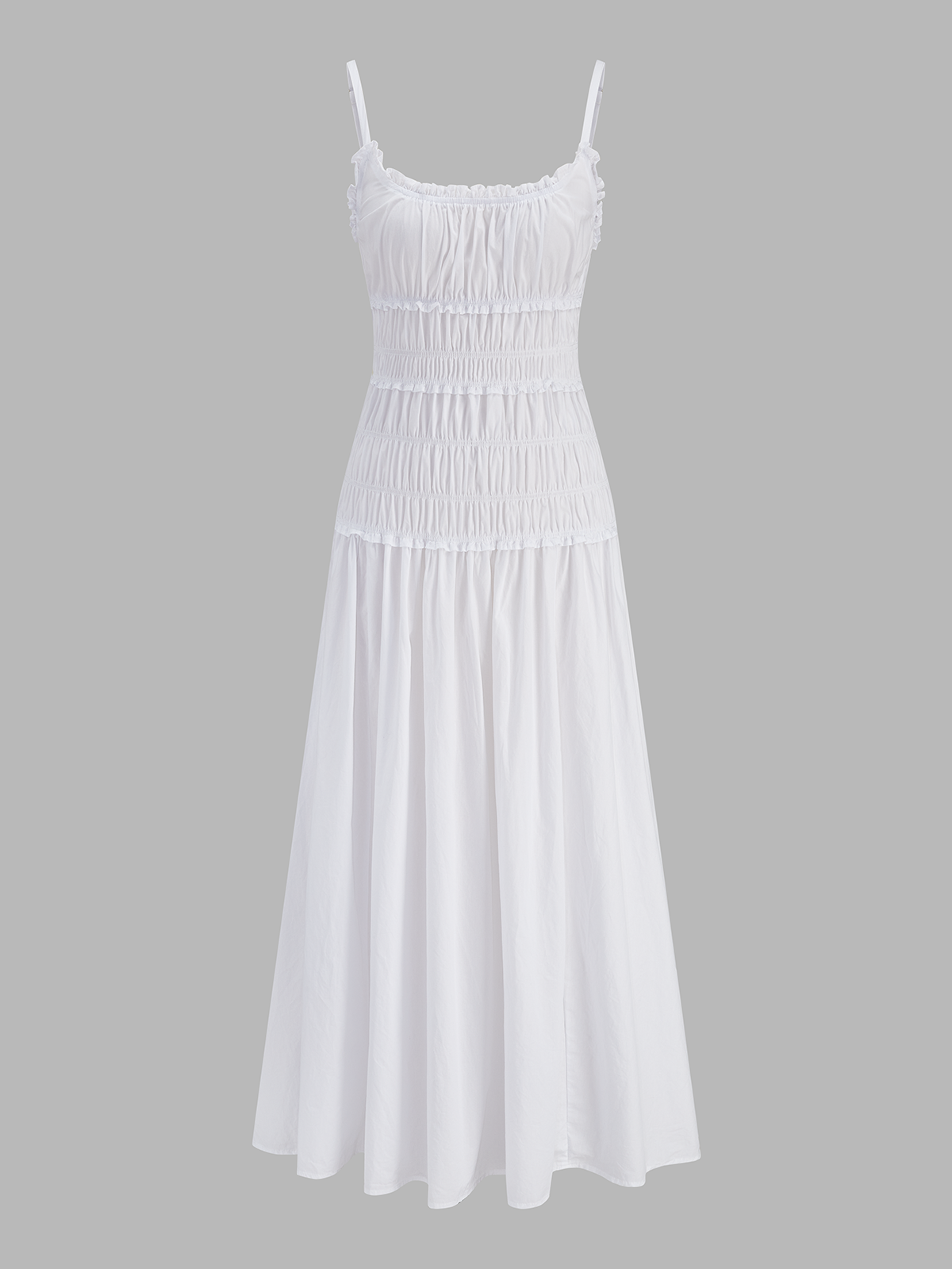 Smocked Cotton Linen Cami Maxi Dress for Summer Beachwear