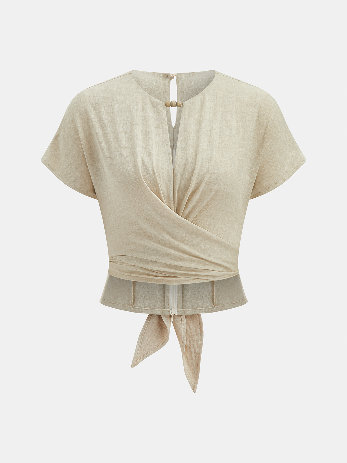Tie-Back Wrap Crop Short Sleeve Blouse for Women Summer Casual