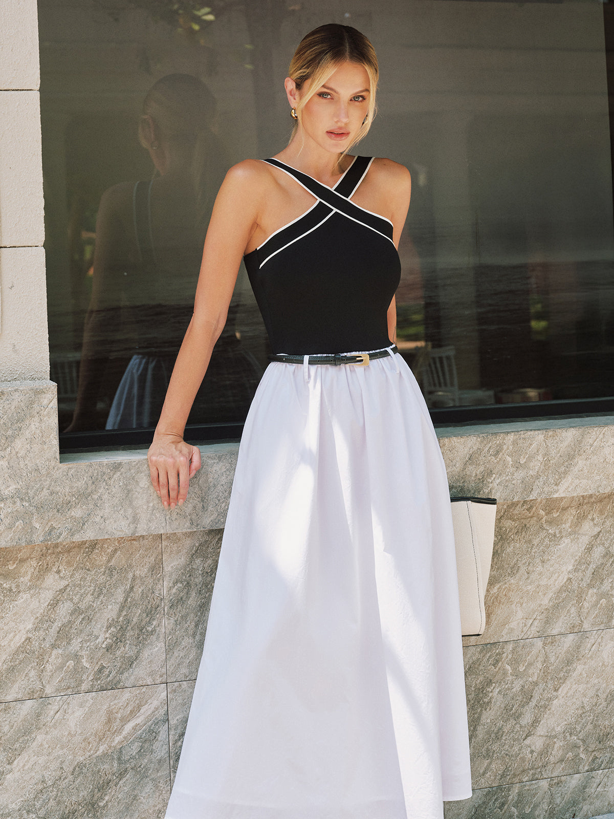 Crisscross Neckline Backless Maxi Dress Elegant Evening Wear Gown