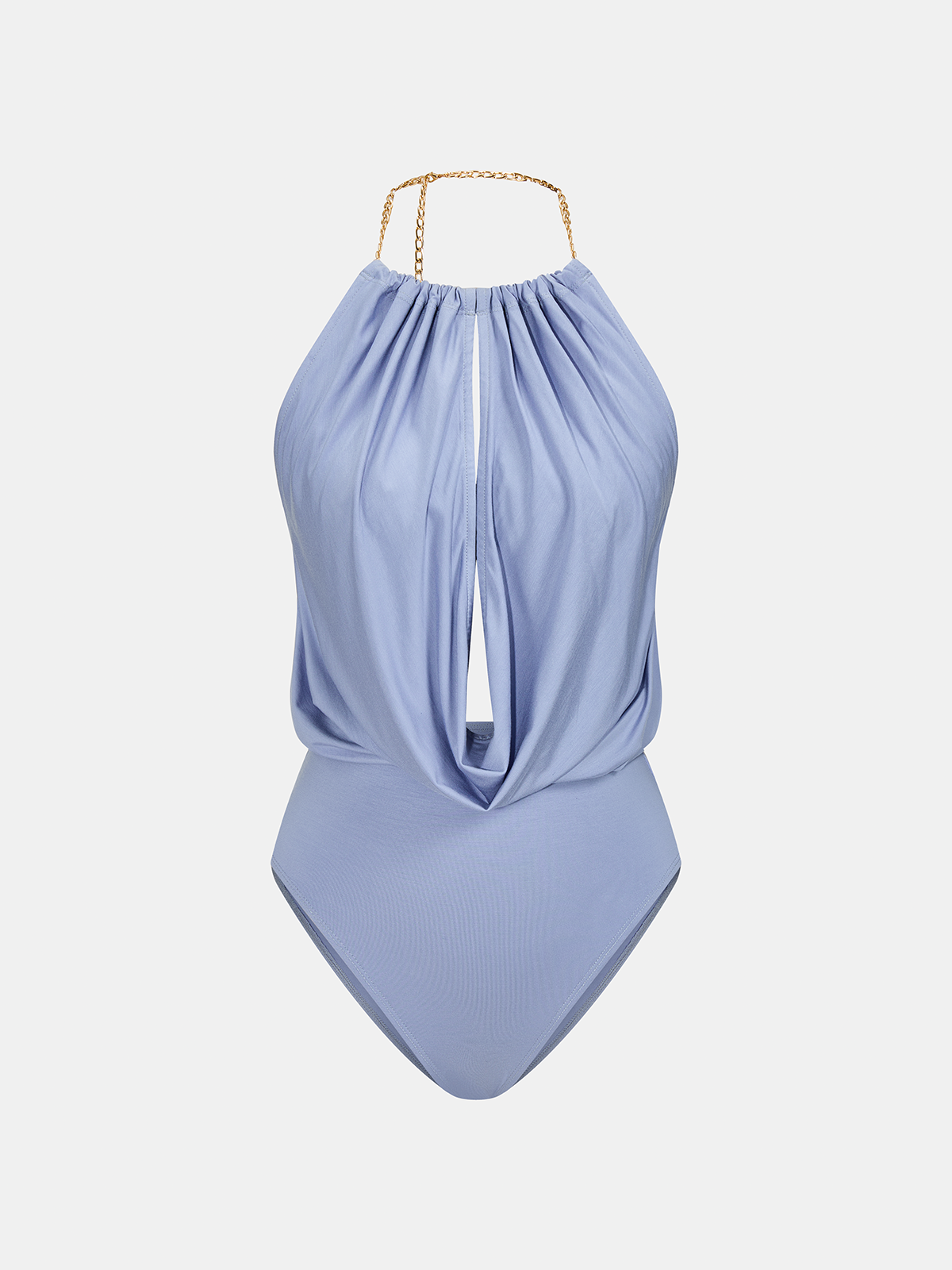 Chain Halter Bodysuit & High-Waisted Palazzo Pants Set for Elegant Evenings