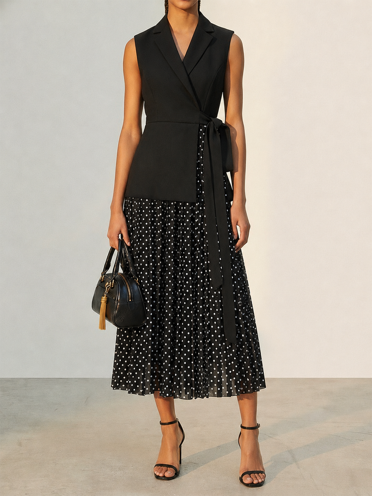 Tie Waist Blazer-Style Polka Dot Maxi Dress for Women Elegant