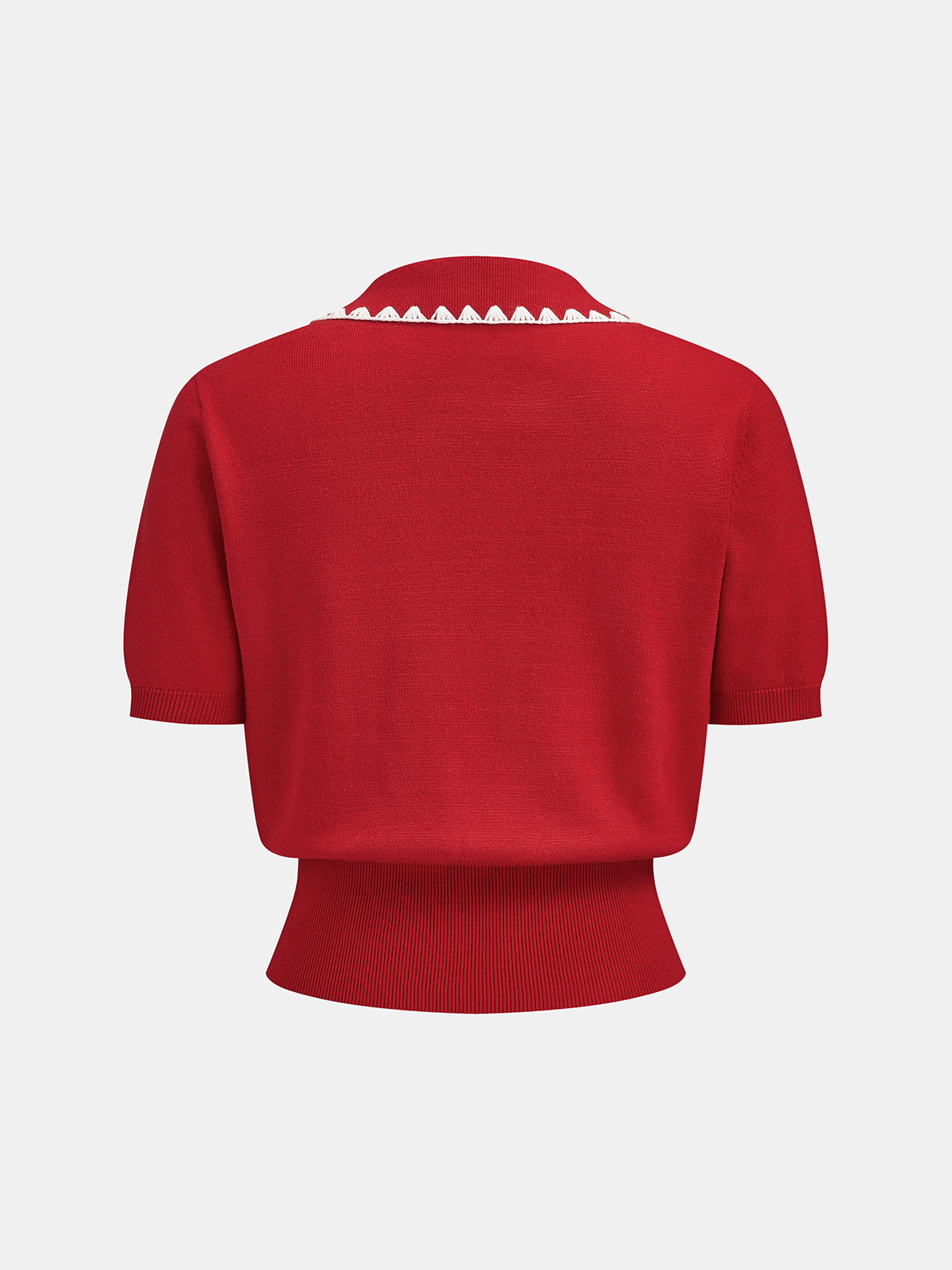 Scallop Trim Collared Short Sleeve Knit Top for Women Comfort Fit