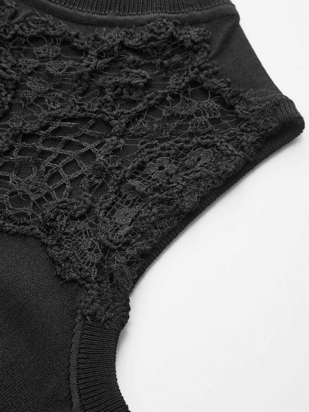Lace Panel Mock Neck Knit Tank Top for Women Summer Casual